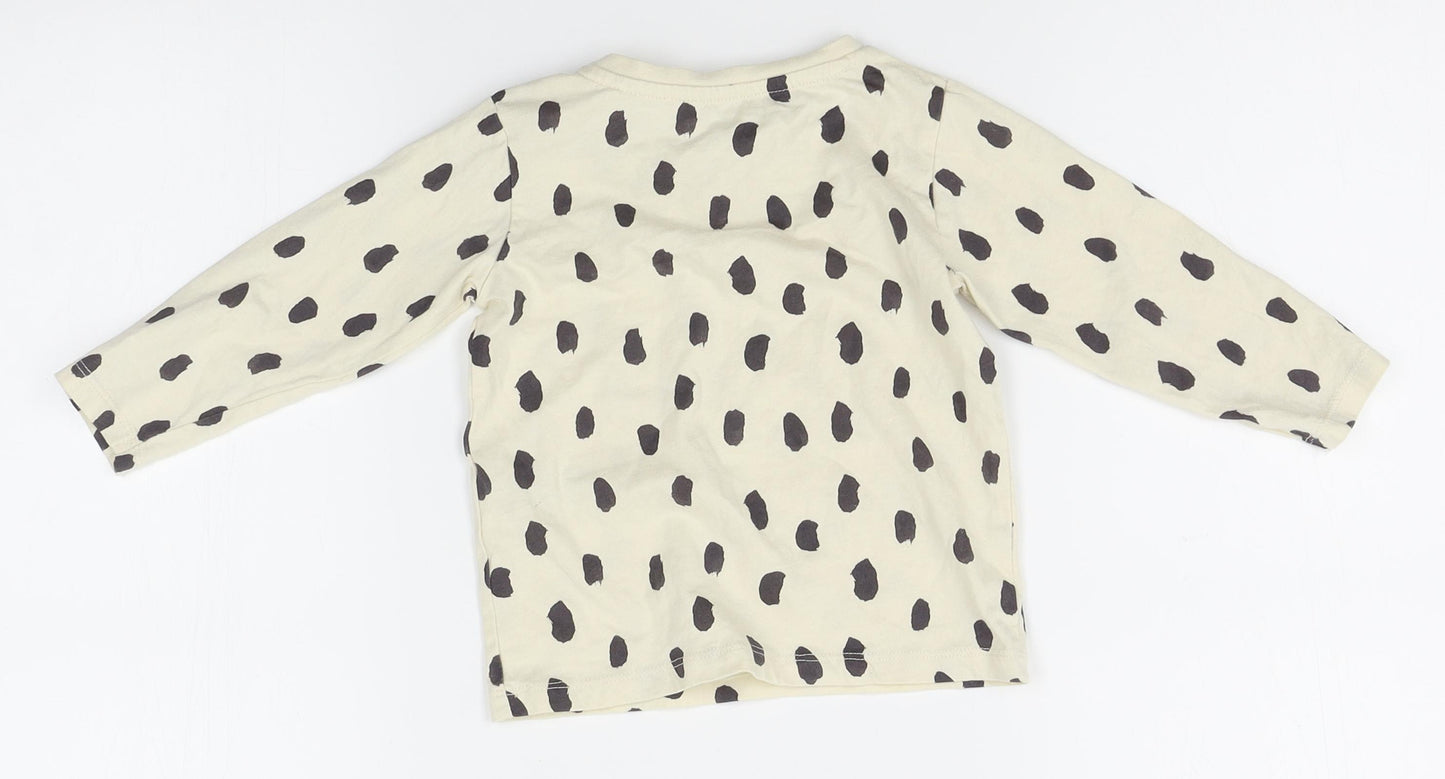 M&S Girls Beige Polka Dot  Basic T-Shirt Size 12-18 Months