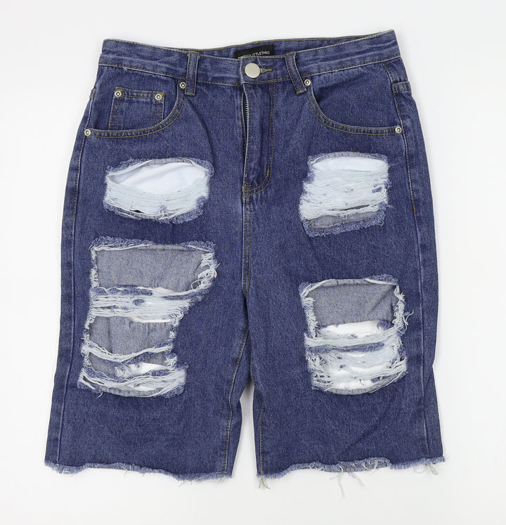 PRETTYLITTLETHING Womens Blue Cut-Off Shorts Size 10 - distressed