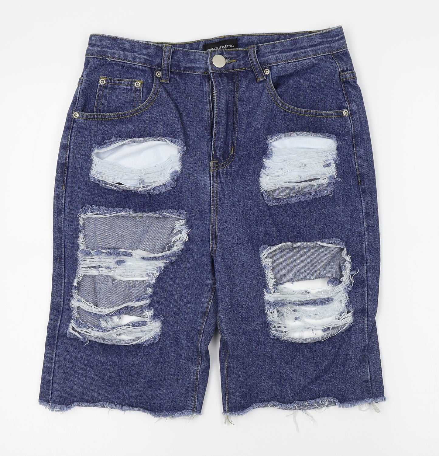 PRETTYLITTLETHING Womens Blue   Cut-Off Shorts Size 10 - distressed