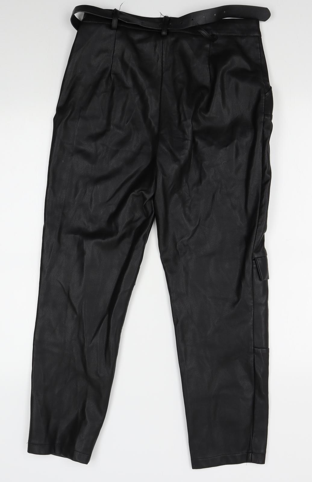 Missguided Womens Black   Trousers  Size 12 L23 in - Leather look