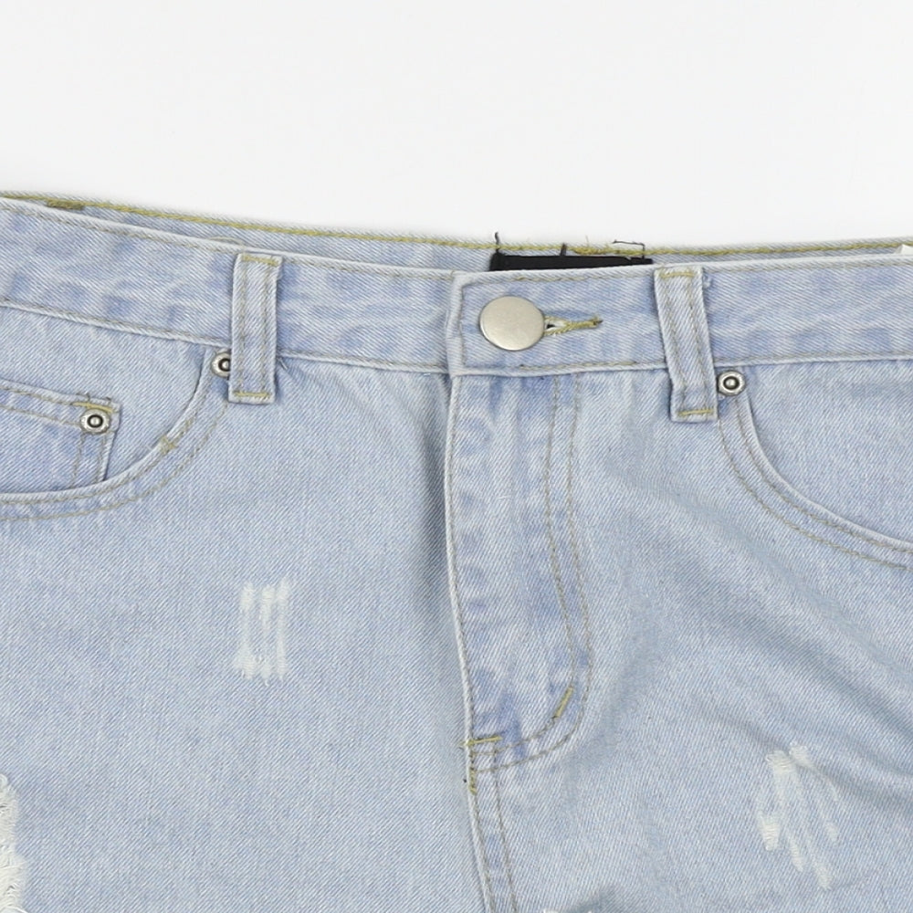 PRETTYLITTLETHING Womens Blue   Mom Shorts Size 10 - distressed