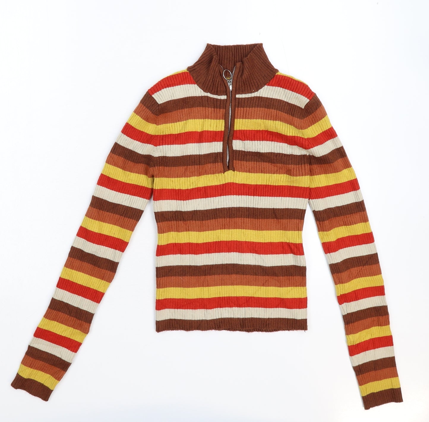 Pieces Womens Multicoloured Striped Knit Pullover Jumper Size M