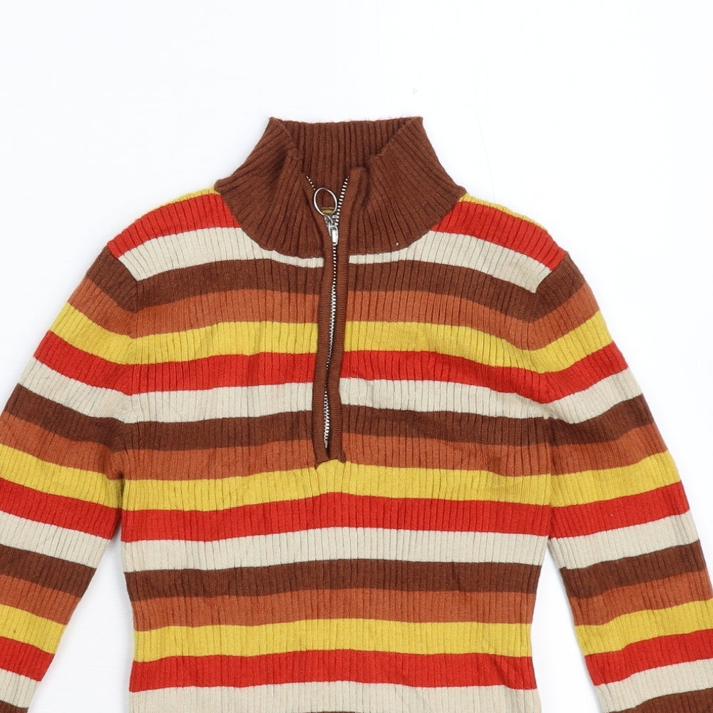 Pieces Womens Multicoloured Striped Knit Pullover Jumper Size M