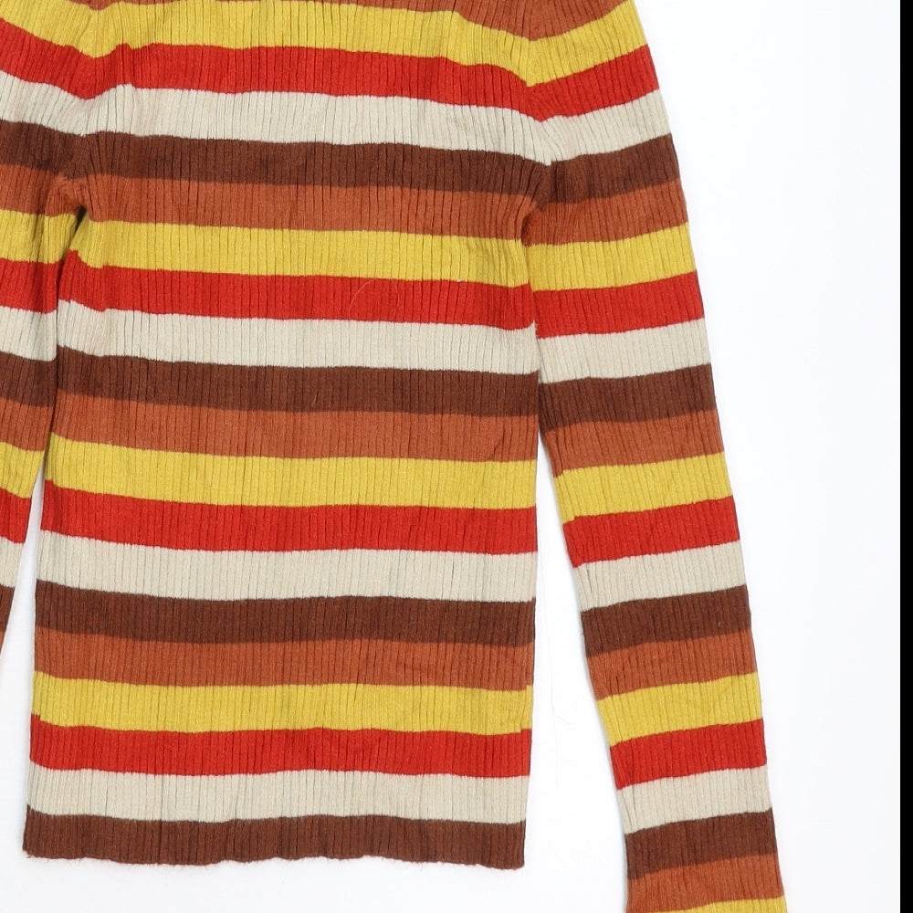 Pieces Womens Multicoloured Striped Knit Pullover Jumper Size M