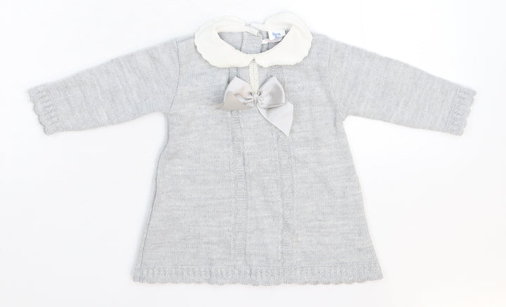 Bee Bo Girls Grey  Knit Jumper Dress  Size 6-9 Months