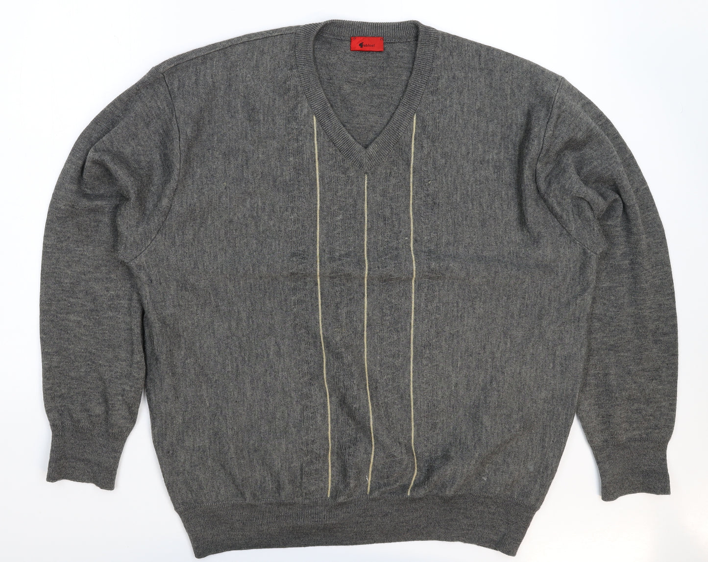 Gabicci Mens Grey Striped Knit Pullover Jumper Size 2XL