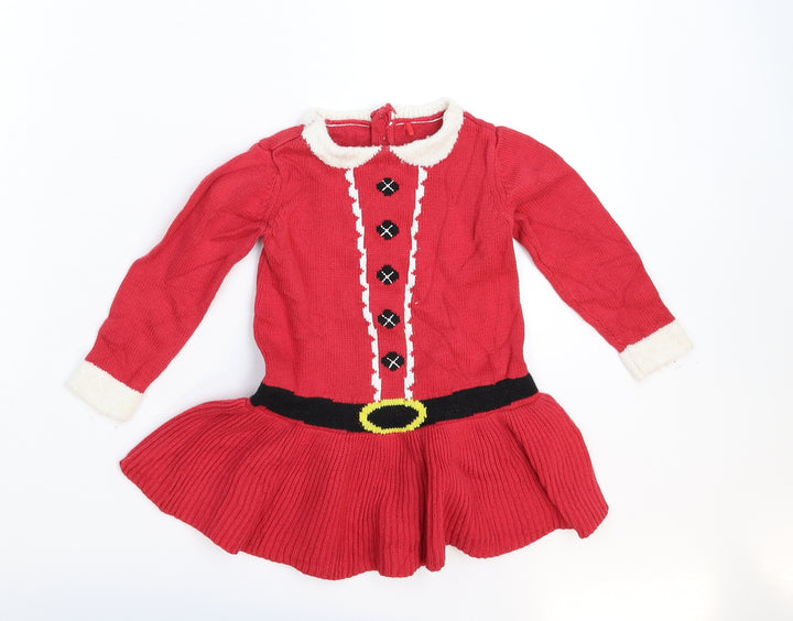 TU Girls Red Knit Jumper Dress Size 12 Months - Christmas