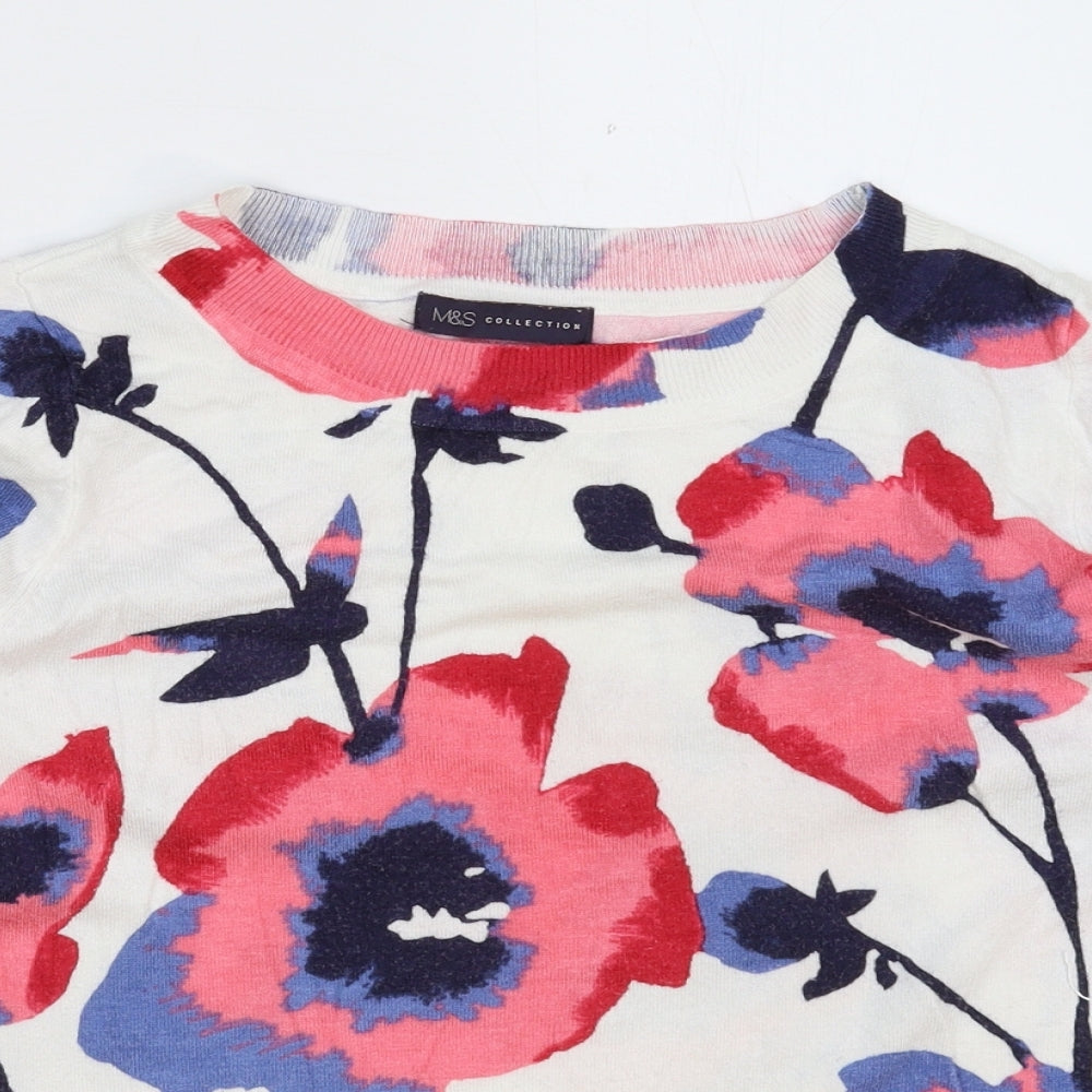 Marks and Spencer Womens White Floral Knit Pullover Jumper Size 14