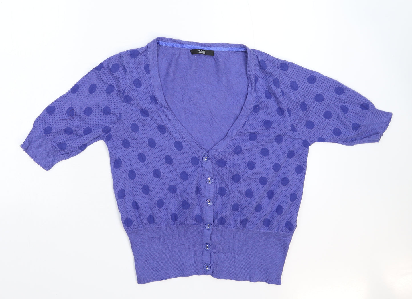 Marks and Spencer Womens Blue Polka Dot Knit Cardigan Jumper Size 16