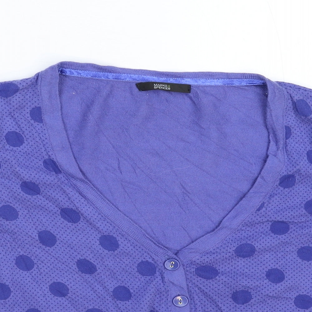 Marks and Spencer Womens Blue Polka Dot Knit Cardigan Jumper Size 16