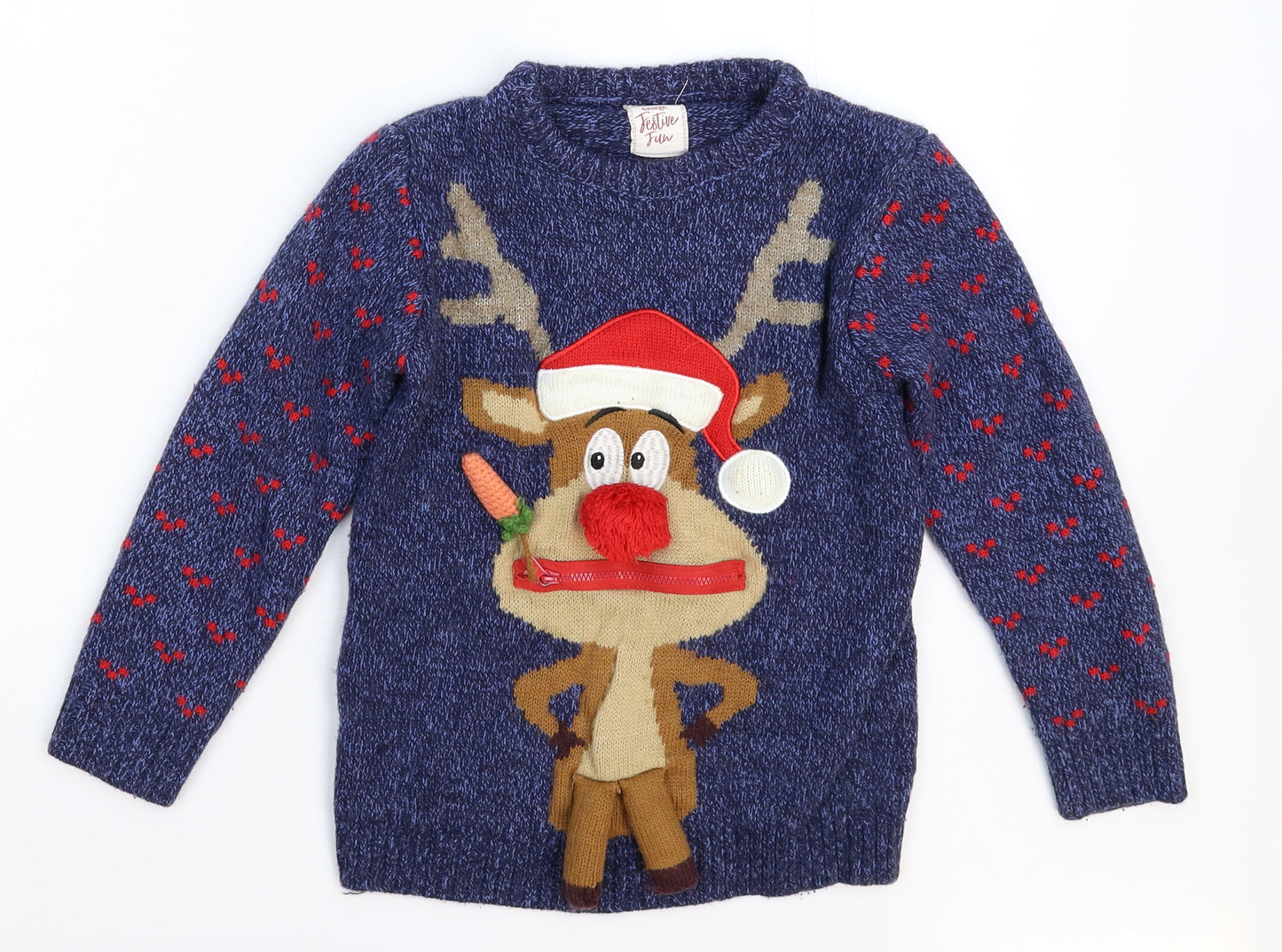 George Boys Blue  Knit Pullover Jumper Size 7-8 Years  - Christmas