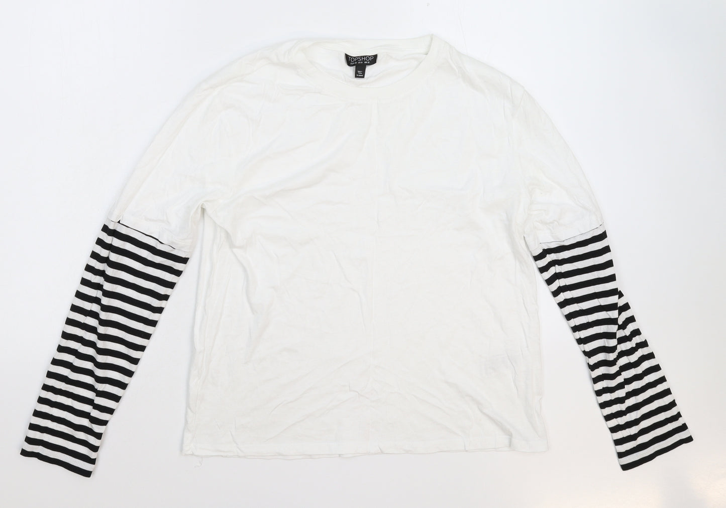 Topshop Womens White Striped  Basic T-Shirt Size 12