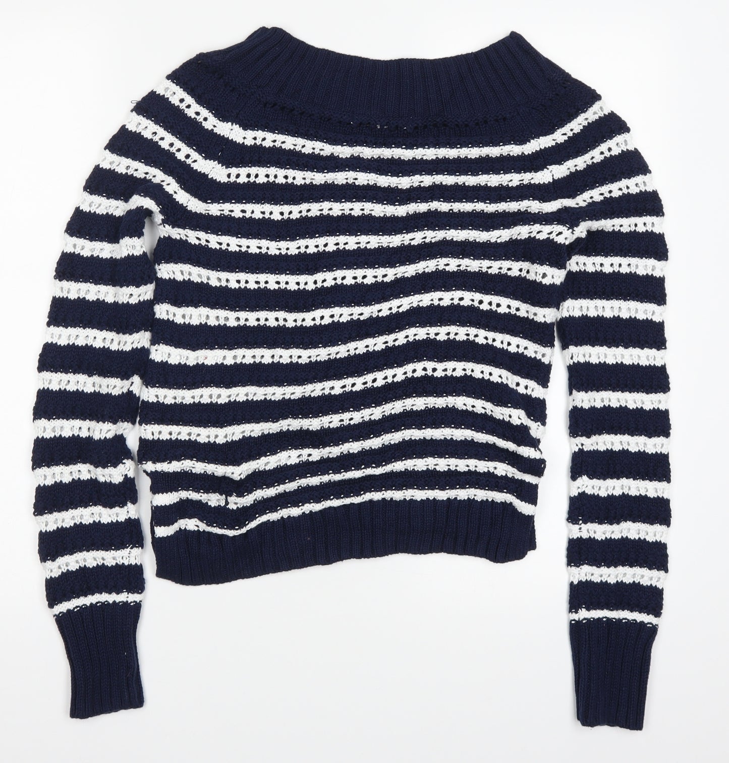 Find Womens Blue Striped Knit Pullover Jumper Size S