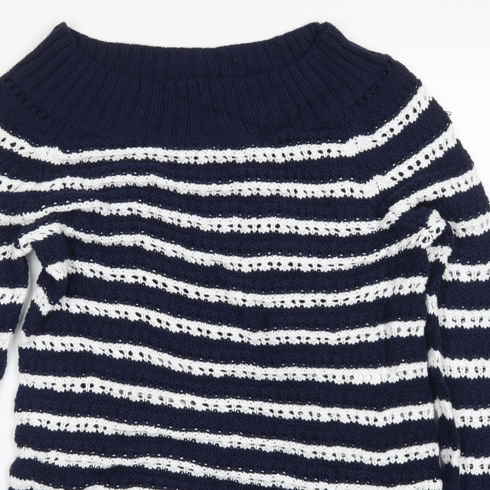 Find Womens Blue Striped Knit Pullover Jumper Size S