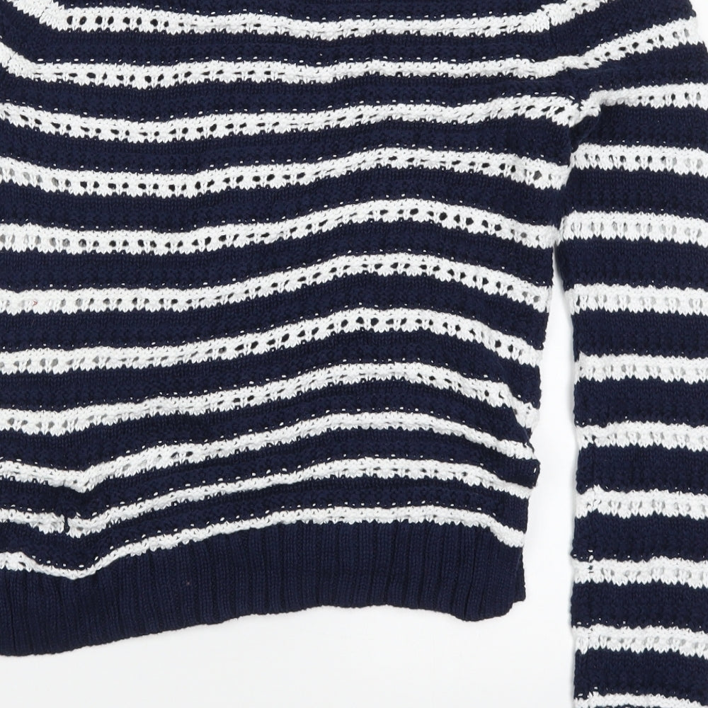 Find Womens Blue Striped Knit Pullover Jumper Size S