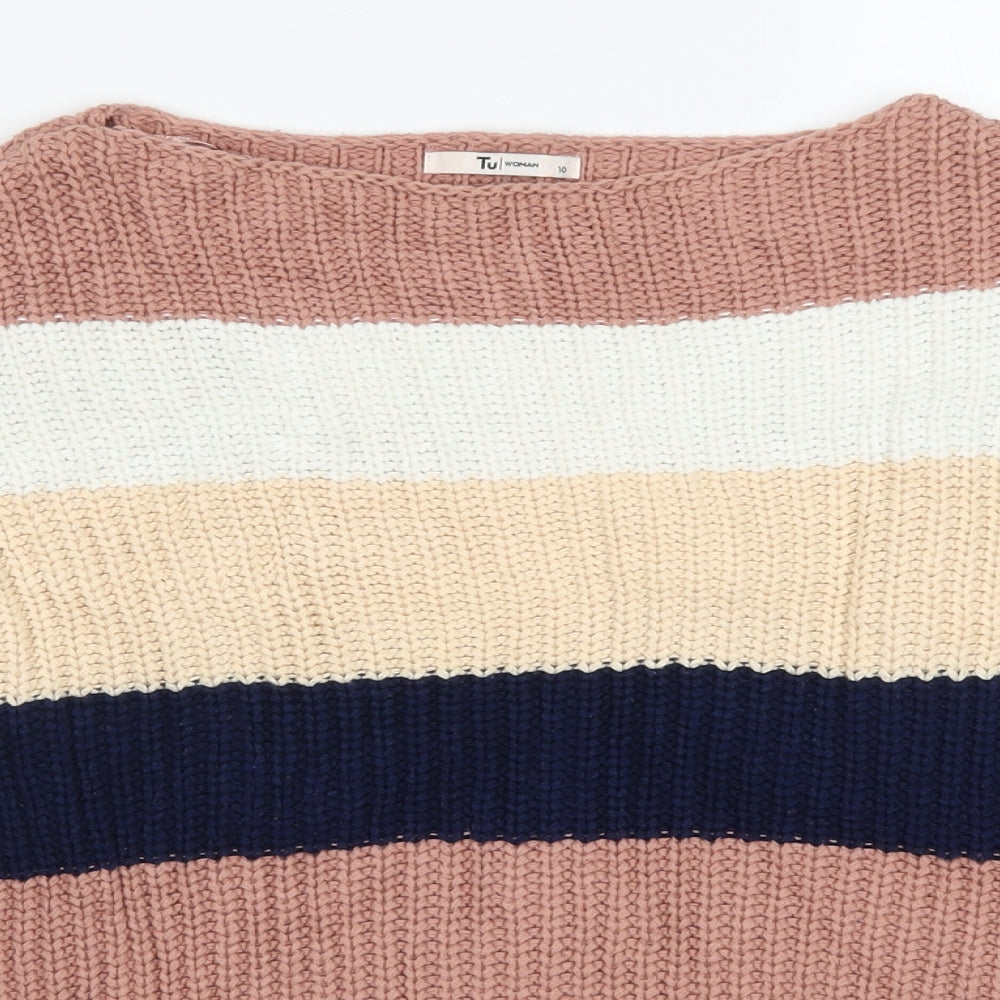TU Womens Pink Striped Knit Pullover Jumper Size 10  - Blue
