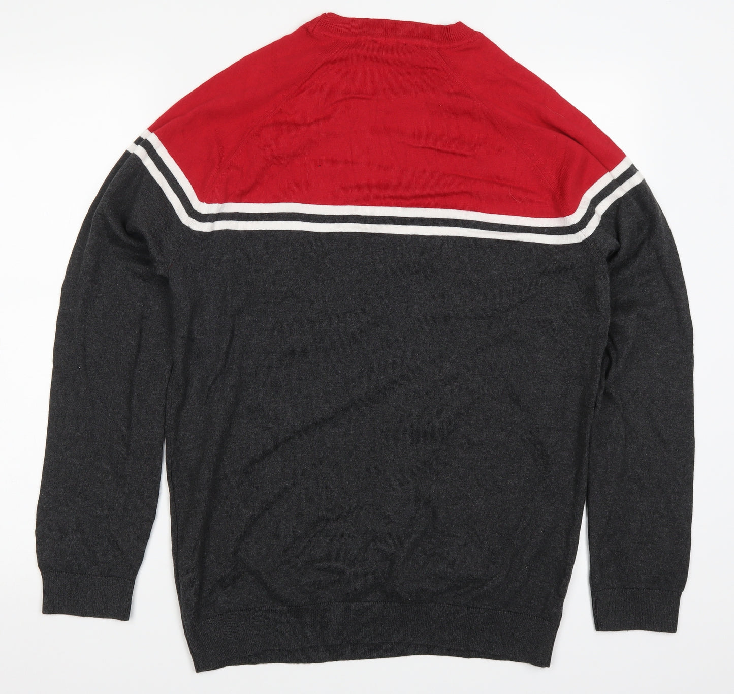 New Look Mens Red Striped Knit Pullover Jumper Size L  - Grey