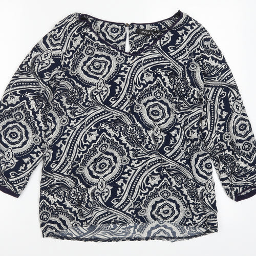Moda Womens Blue Geometric  Basic Blouse Size M