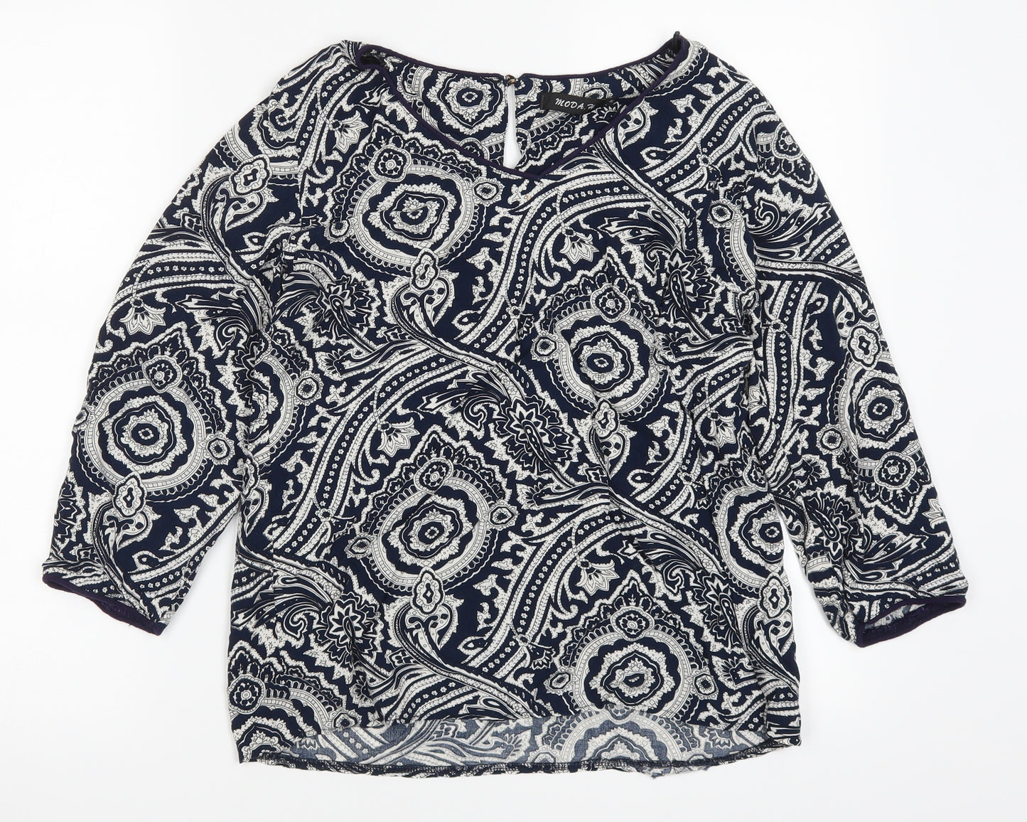 Moda Womens Blue Geometric  Basic Blouse Size M