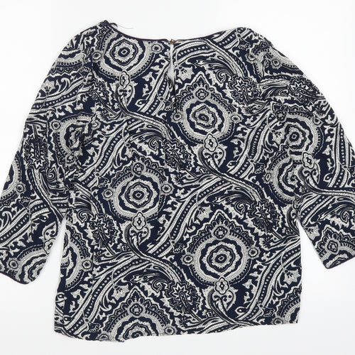 Moda Womens Blue Geometric  Basic Blouse Size M