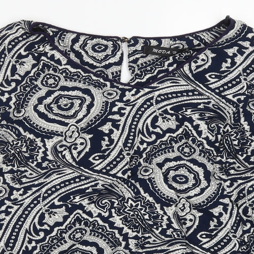 Moda Womens Blue Geometric  Basic Blouse Size M