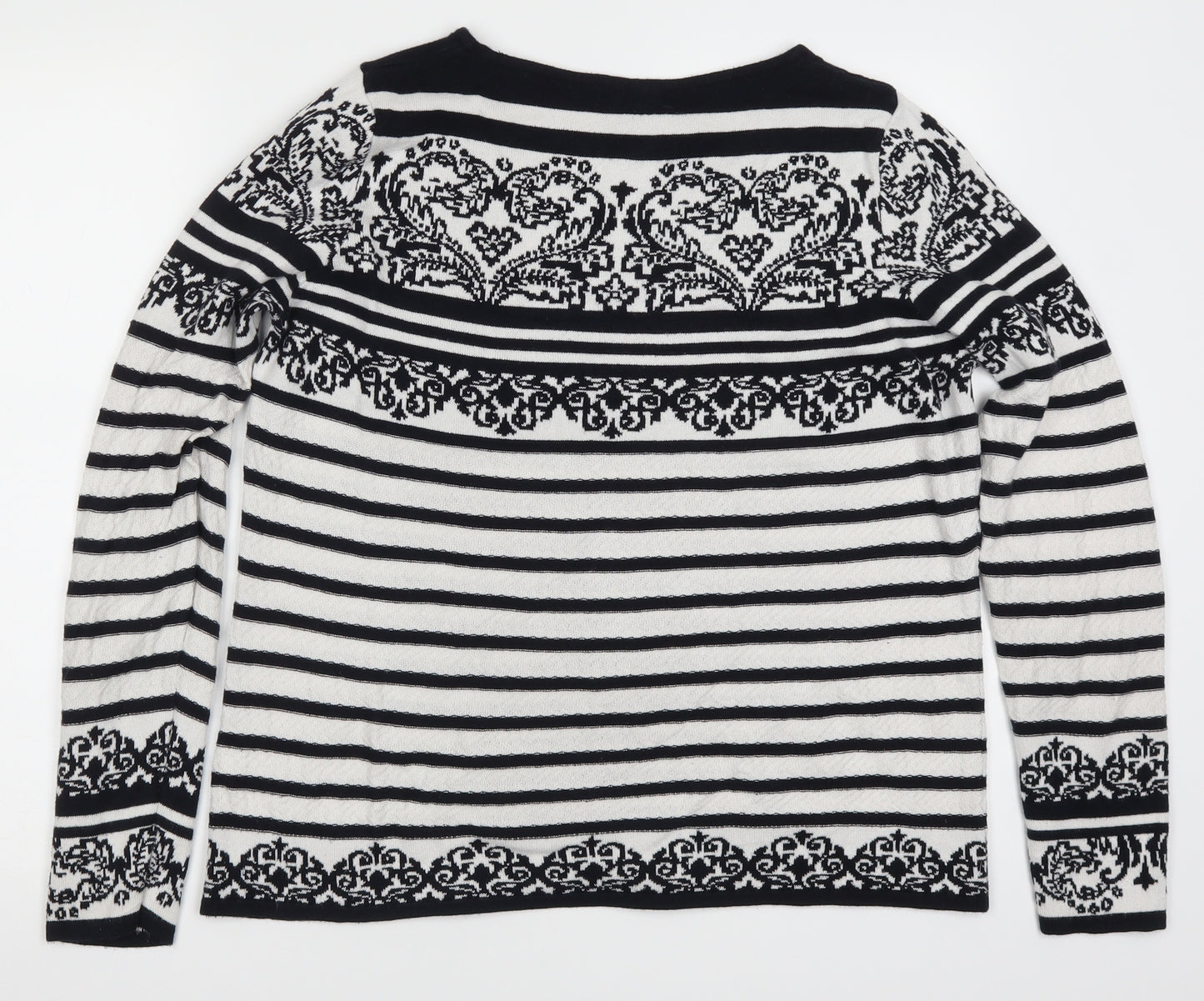 TU Womens White Striped Knit Pullover Jumper Size 14  - Black