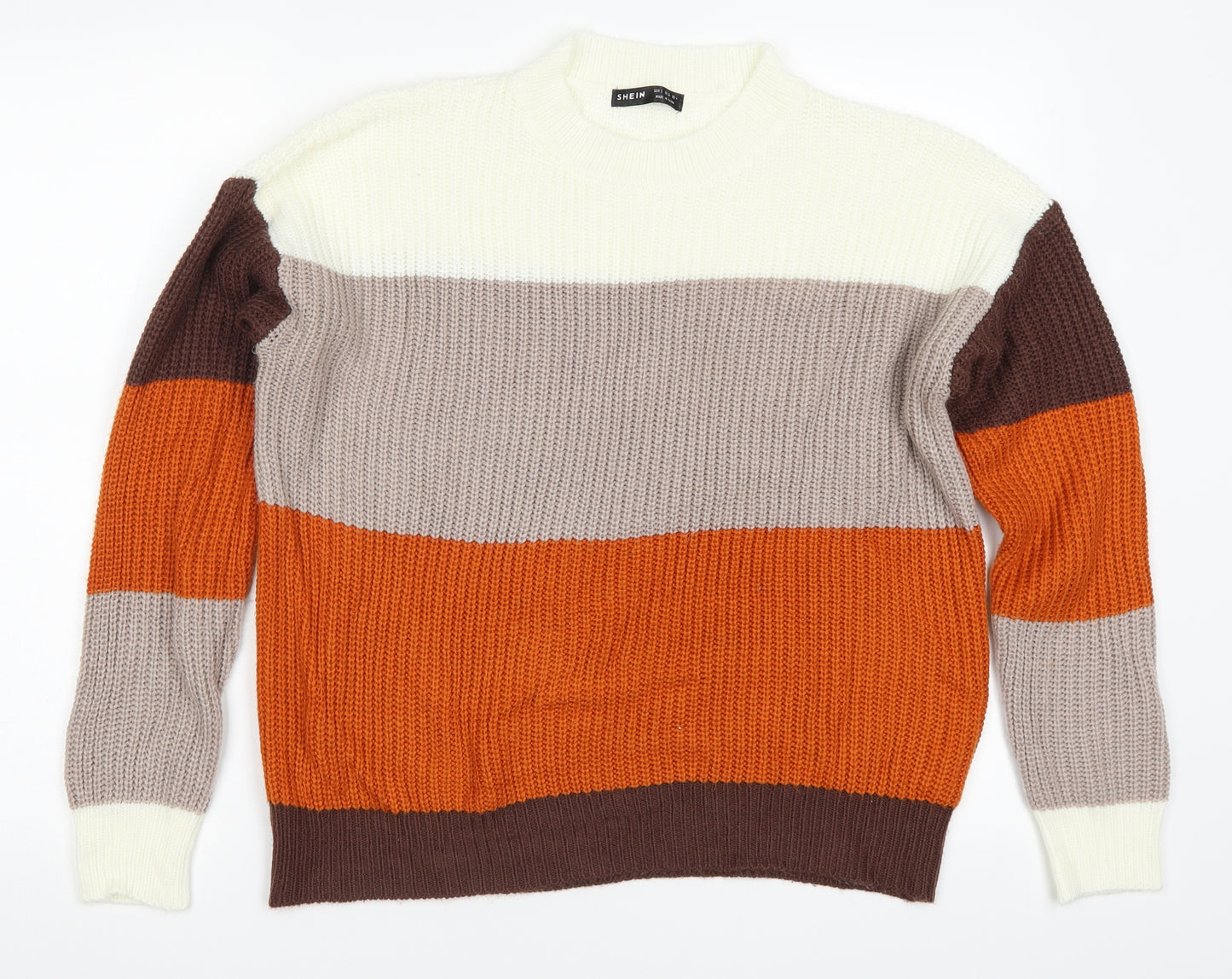 SheIn Womens Orange Striped Knit Pullover Jumper Size S