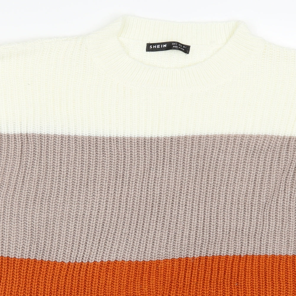 SheIn Womens Orange Striped Knit Pullover Jumper Size S