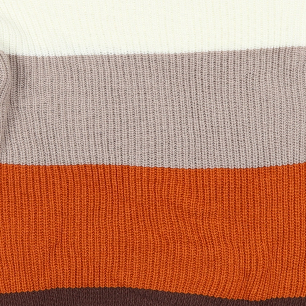 SheIn Womens Orange Striped Knit Pullover Jumper Size S