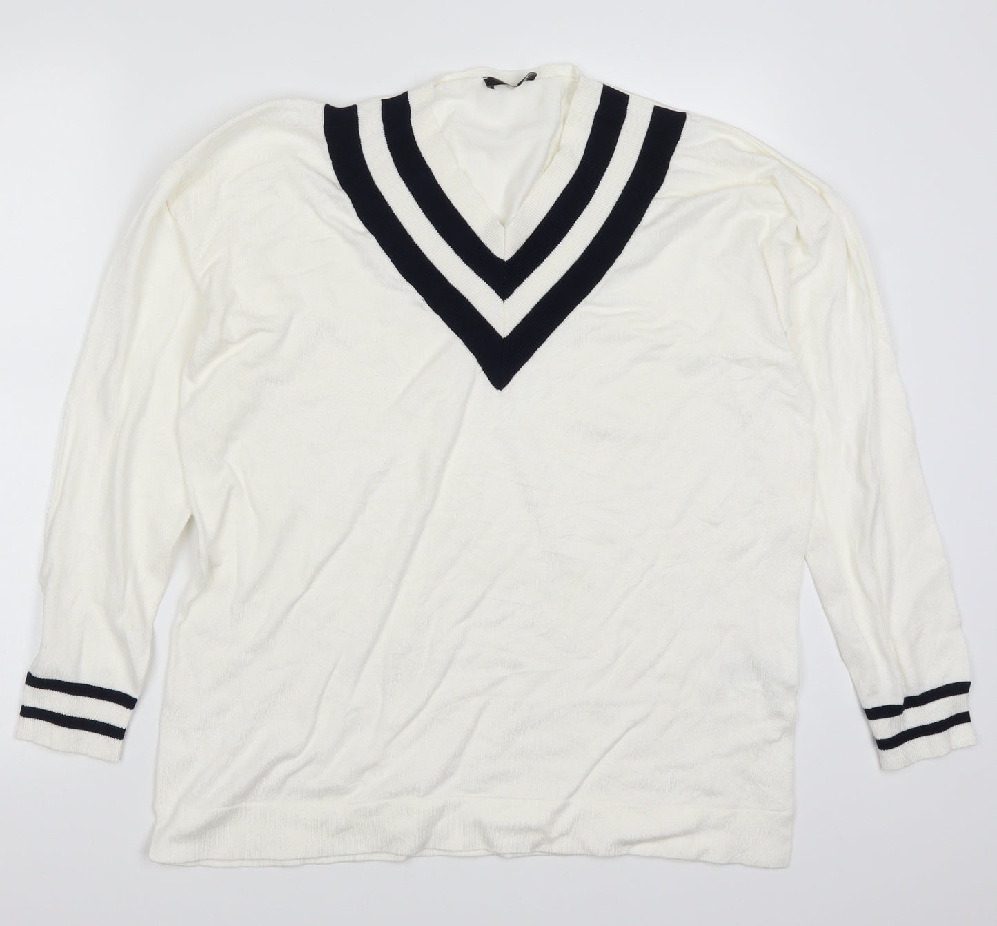 TR Womens White Striped  Pullover Jumper Size 18