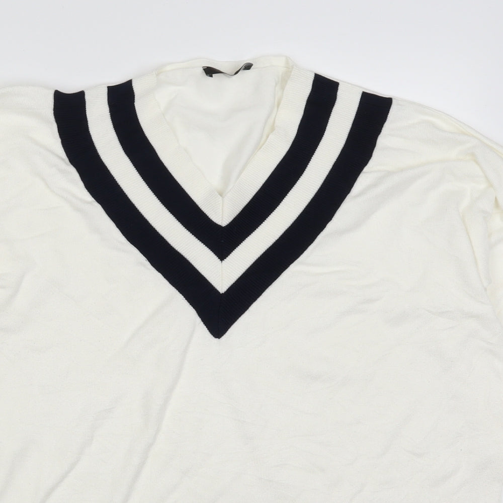 TR Womens White Striped  Pullover Jumper Size 18