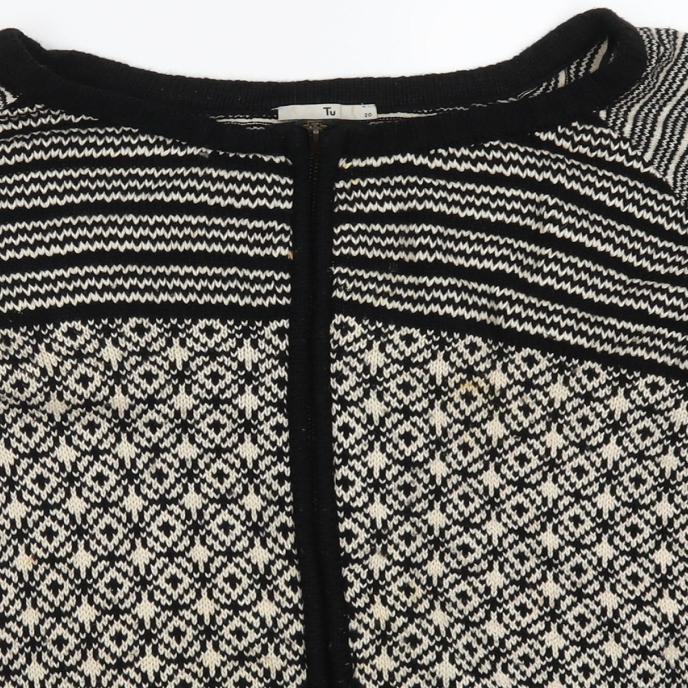 TU Womens Black Geometric  Full Zip Jumper Size 20  - Beige