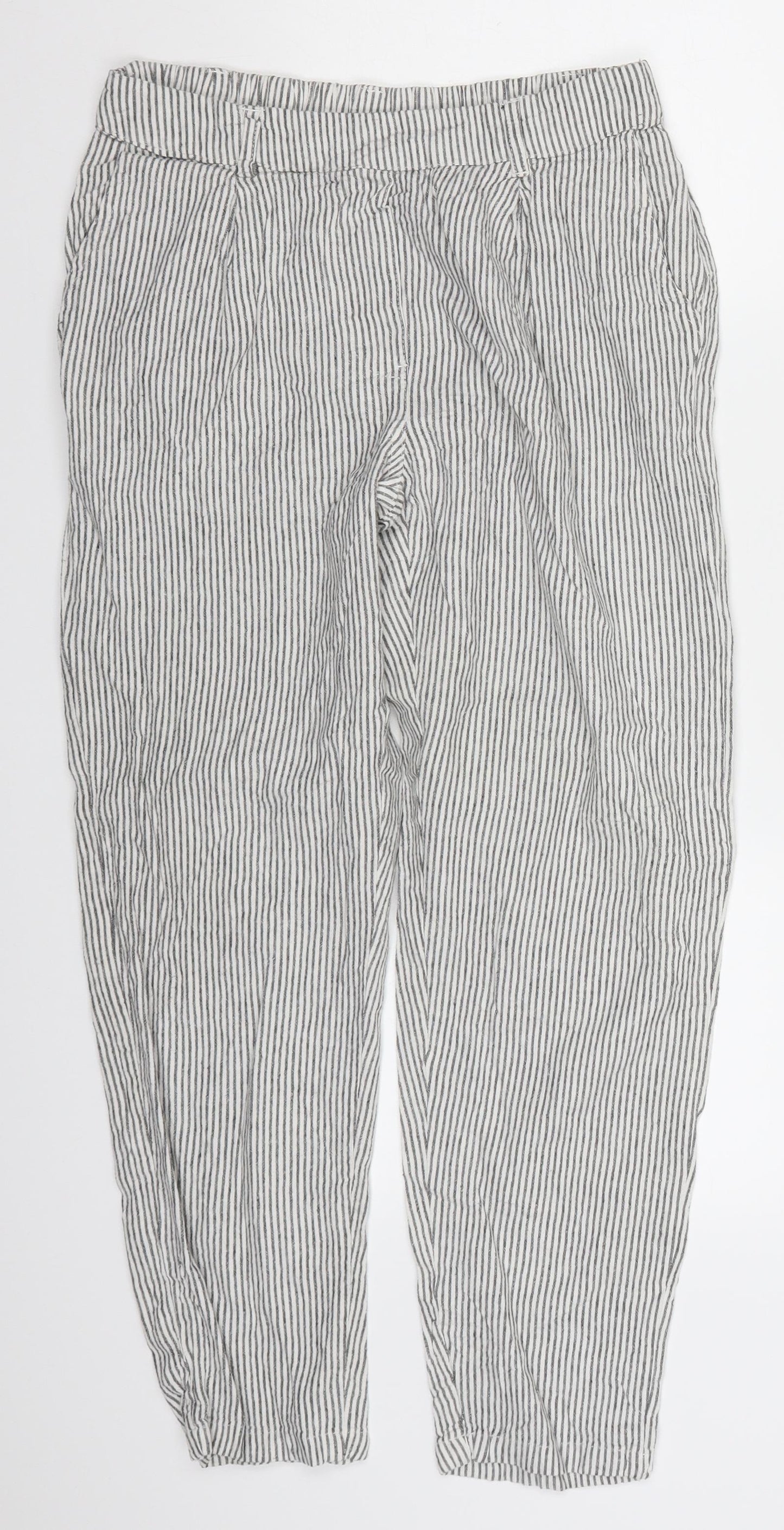 New Look Womens Grey Striped  Trousers  Size 8 L25 in