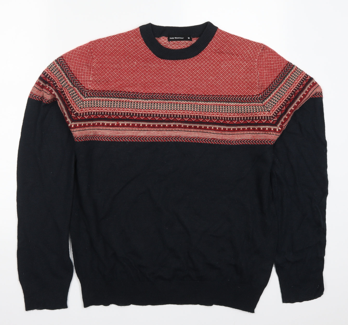 Cedar Wood State Mens Red Geometric  Pullover Jumper Size M