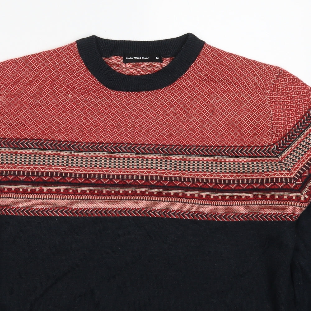 Cedar Wood State Mens Red Geometric  Pullover Jumper Size M