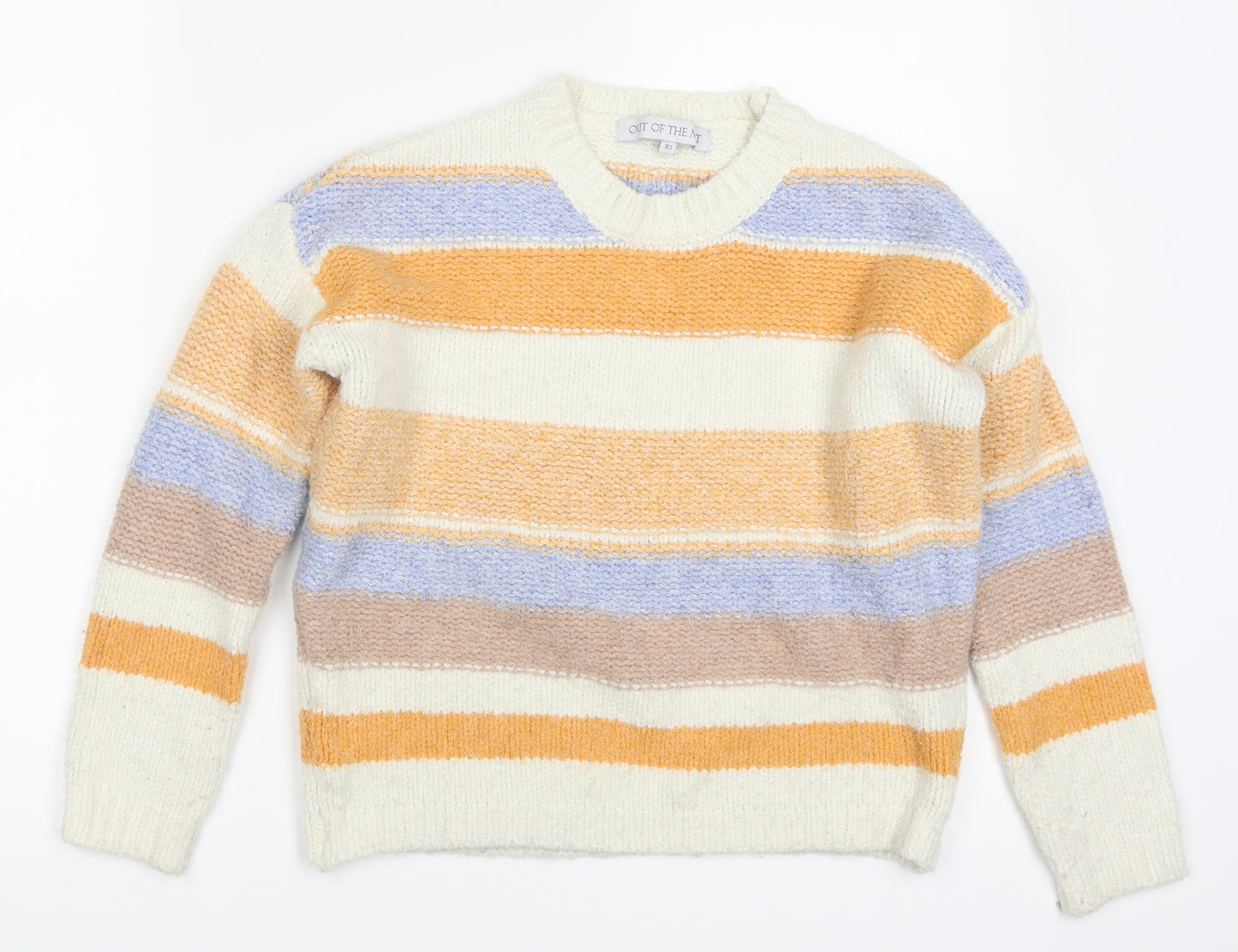 Out of the Mist Womens Orange Striped Knit Pullover Jumper Size XS
