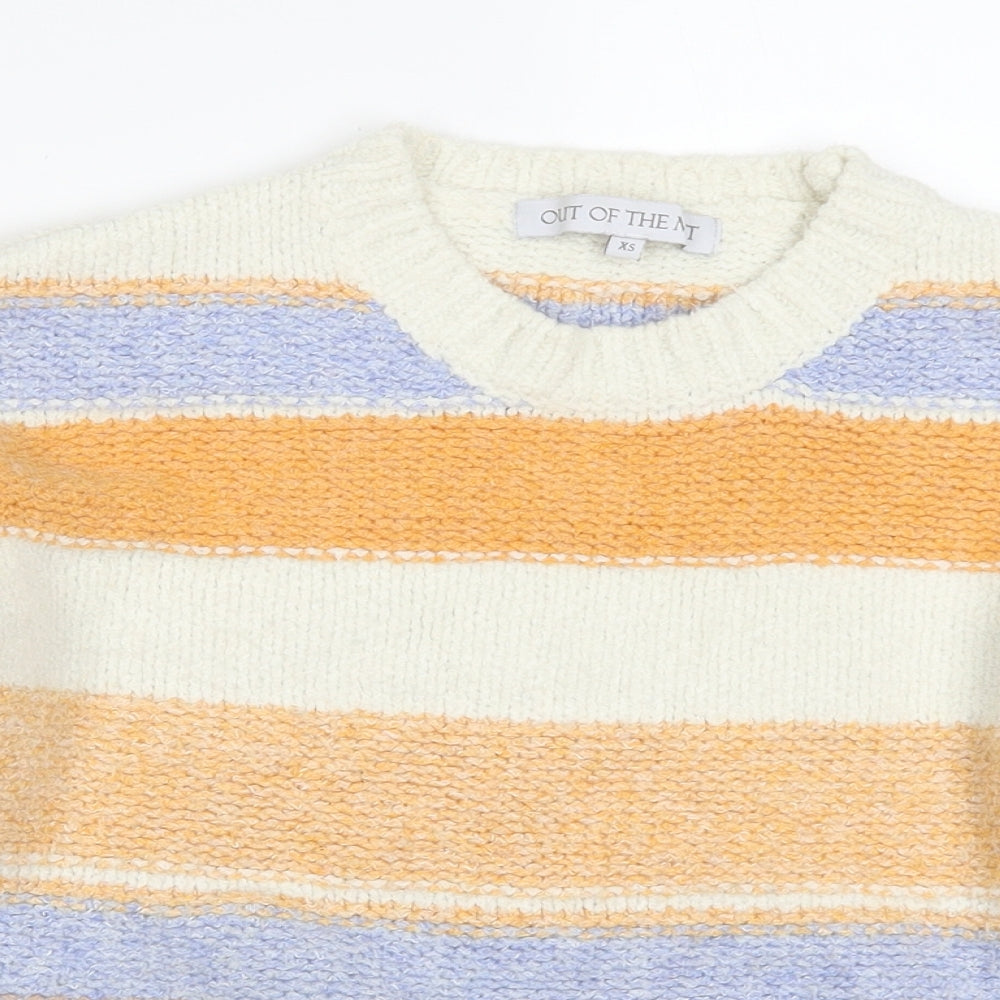 Out of the Mist Womens Orange Striped Knit Pullover Jumper Size XS