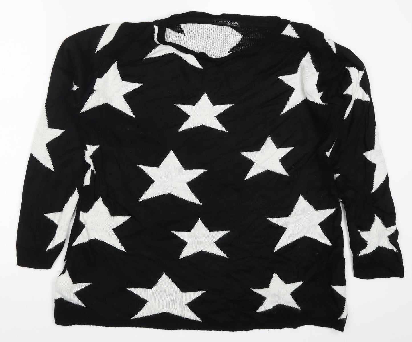 Atmosphere Womens Black Geometric  Pullover Jumper Size 12  - Stars