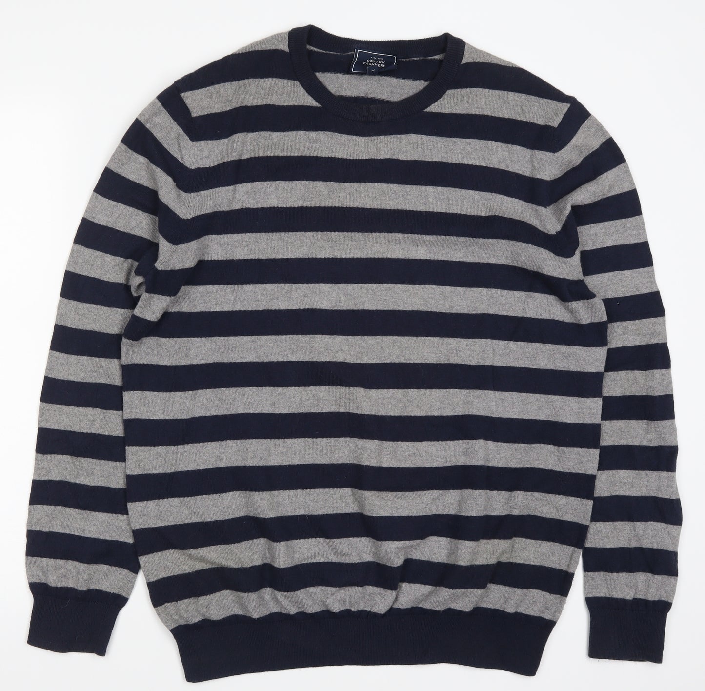 John Lewis Mens Blue Striped Knit Pullover Jumper Size L