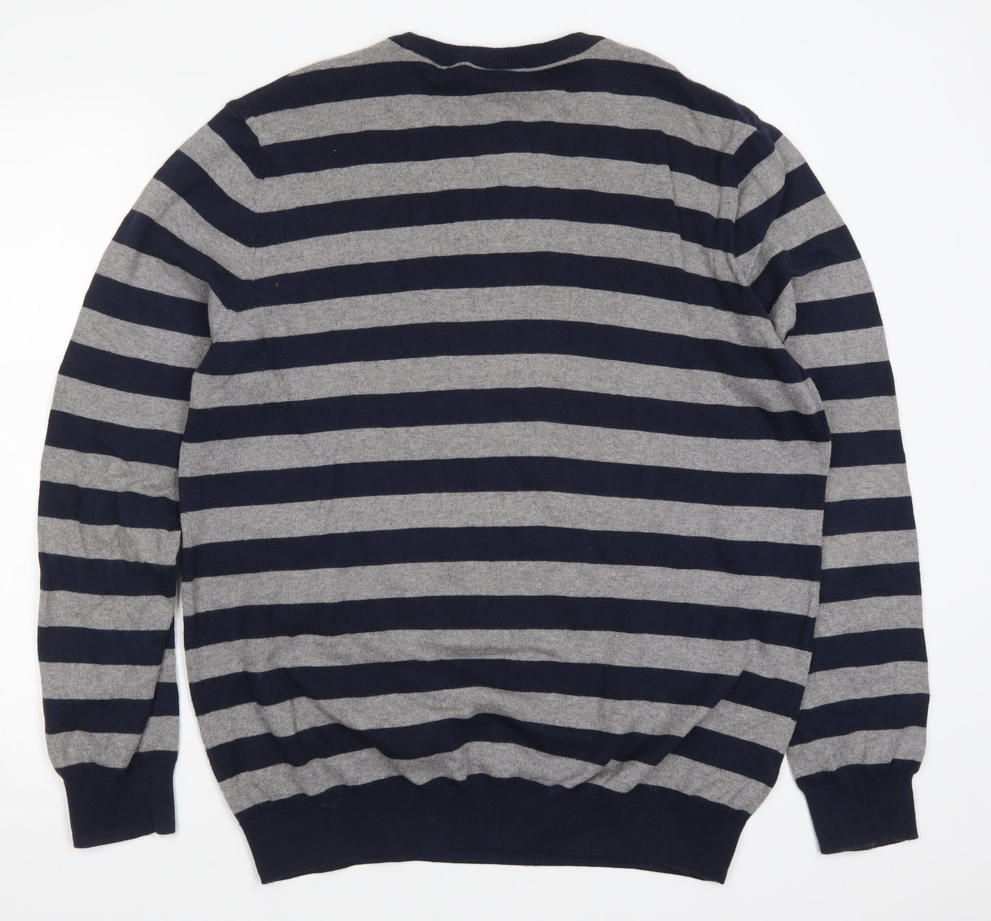 John Lewis Mens Blue Striped Knit Pullover Jumper Size L