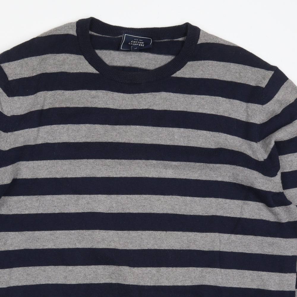 John Lewis Mens Blue Striped Knit Pullover Jumper Size L