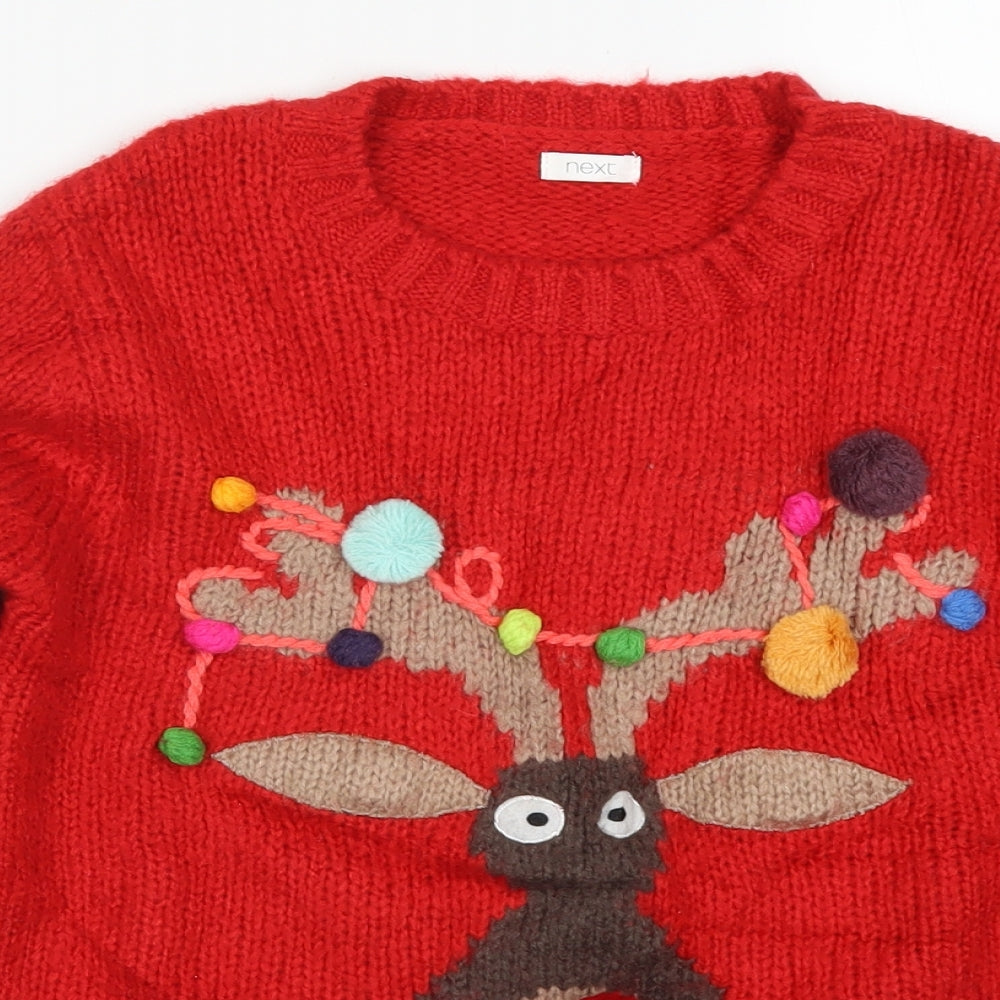 NEXT Girls Red  Knit Pullover Jumper Size 12 Years  - Rudolph Christmas