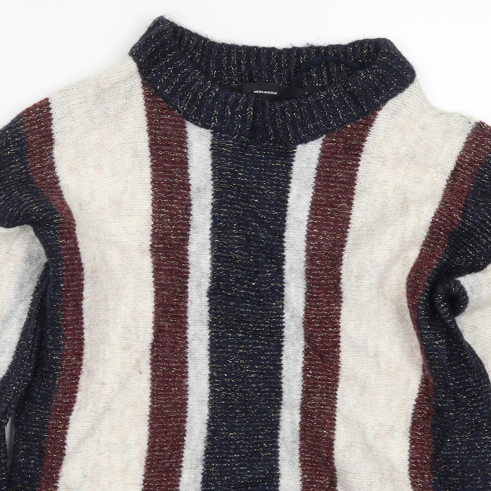 VERO MODA Womens Blue Striped Knit Pullover Jumper Size M