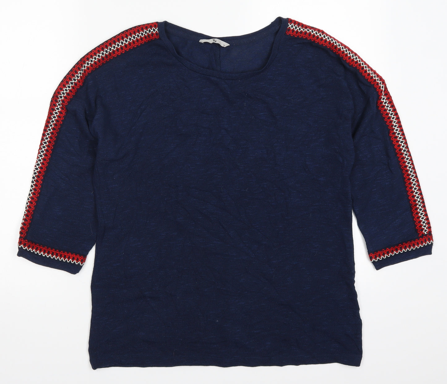 TU Womens Blue   Basic T-Shirt Size 14  - Red
