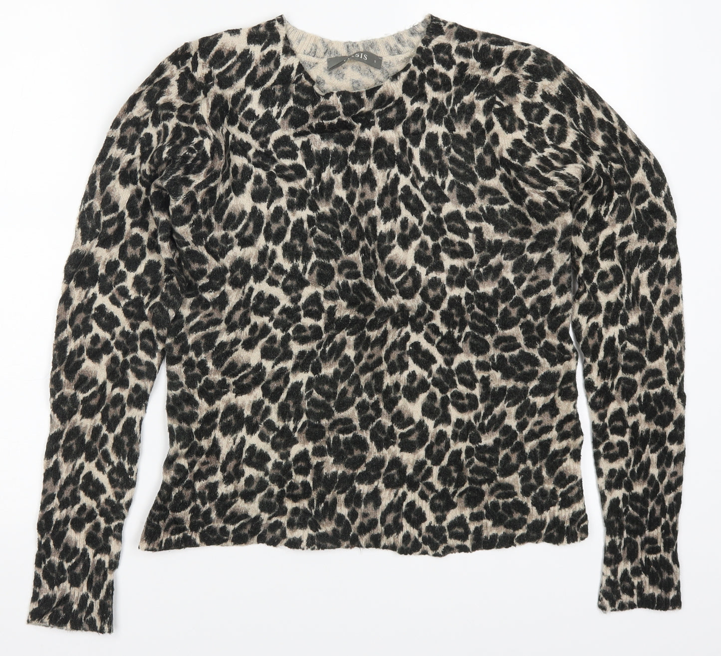 Oasis Womens Brown Animal Print  Pullover Jumper Size S