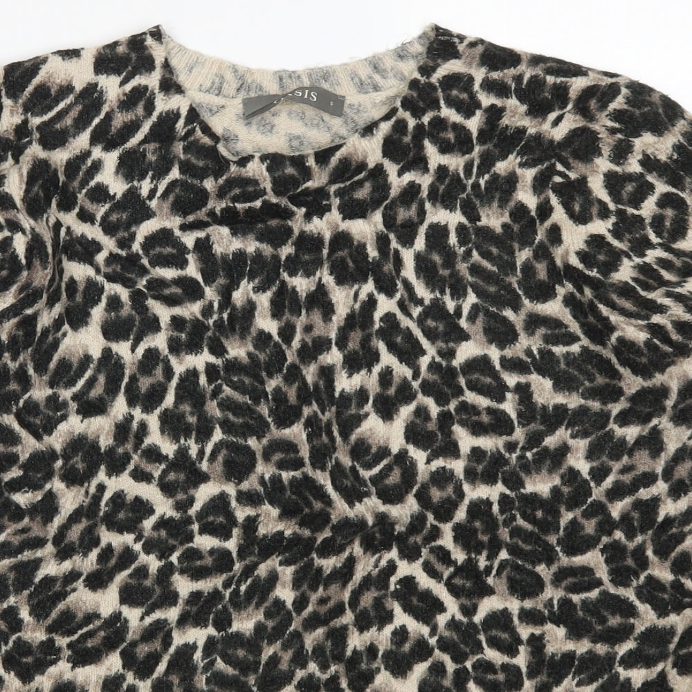 Oasis Womens Brown Animal Print  Pullover Jumper Size S