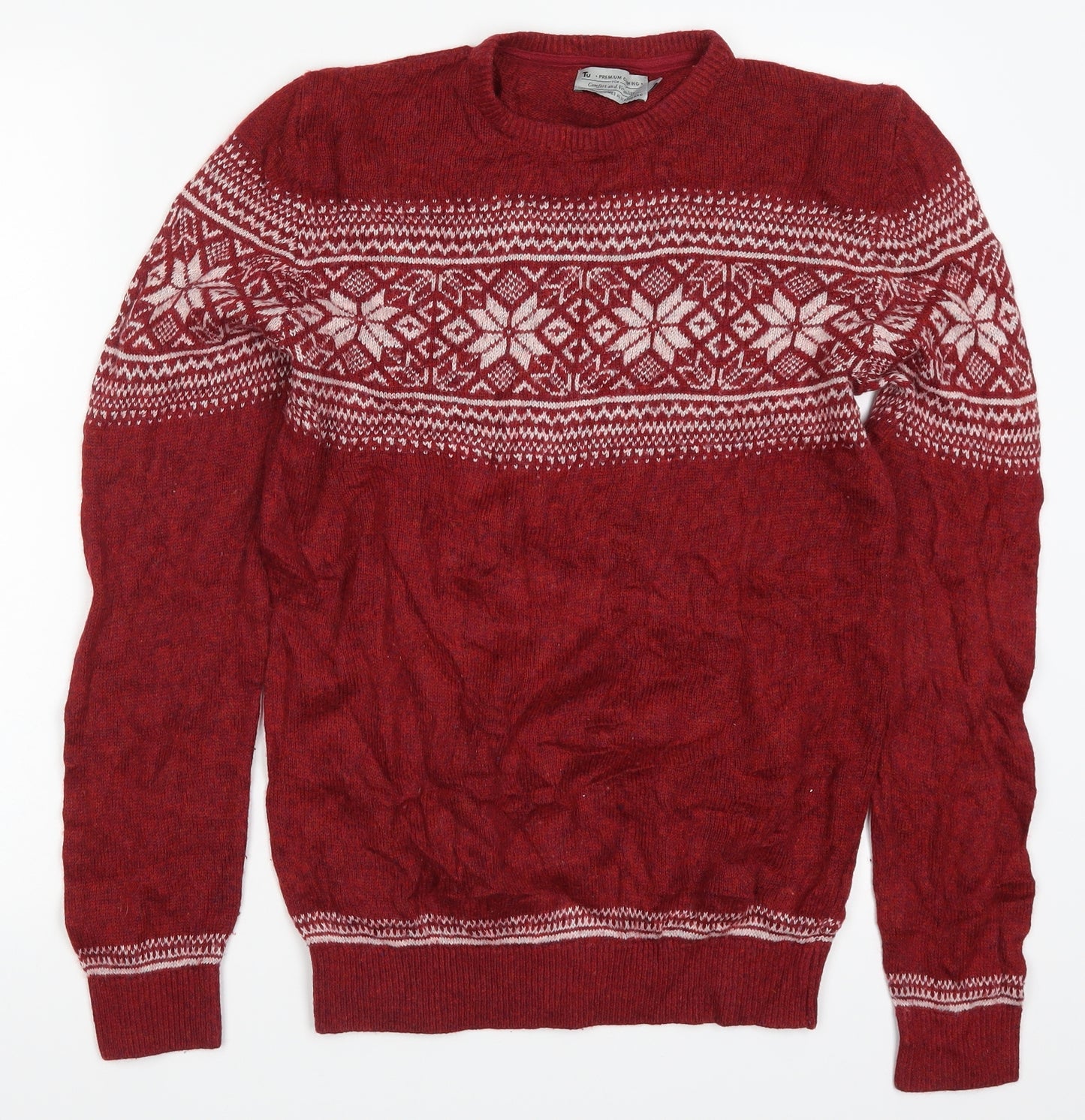 TU Mens Red Fair Isle  Pullover Jumper Size S