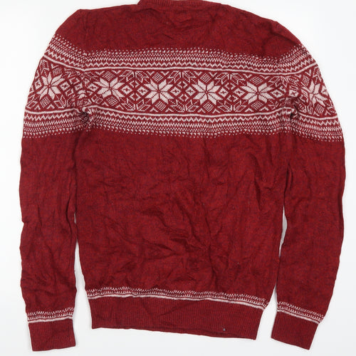 TU Mens Red Fair Isle  Pullover Jumper Size S