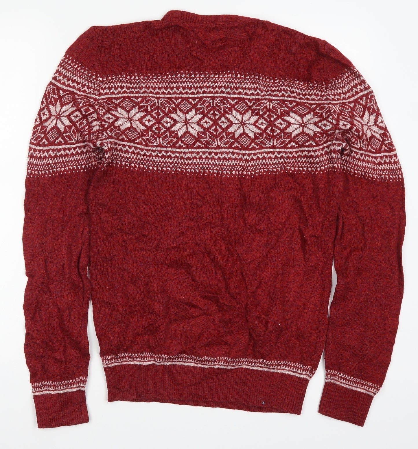 TU Mens Red Fair Isle  Pullover Jumper Size S