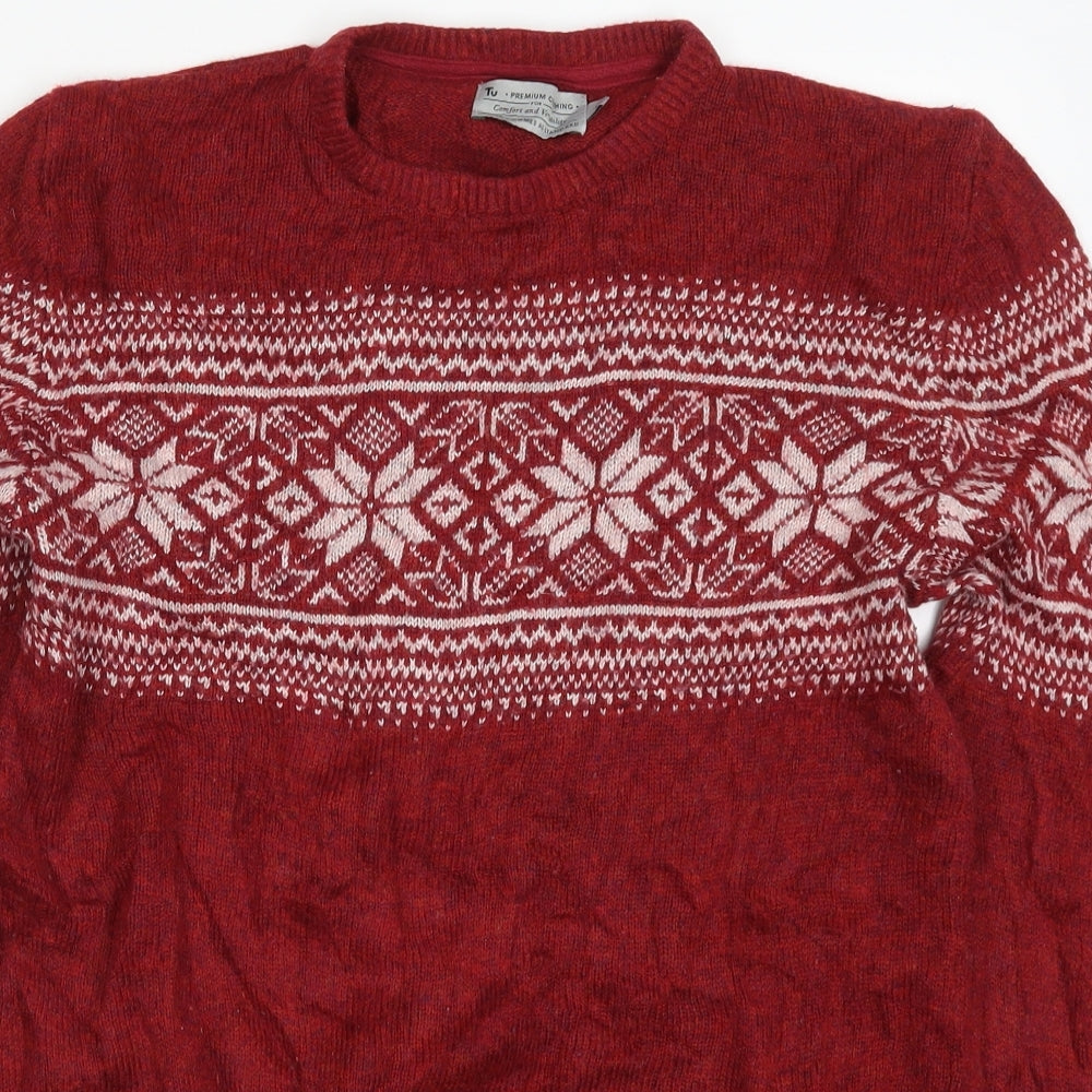 TU Mens Red Fair Isle  Pullover Jumper Size S